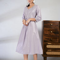 Laxmipati Reshami  - KT0055 Lavender A-line Foil Print With Embroidered Viscose Woman Kurta
