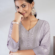 Laxmipati Reshami  - KT0055 Lavender A-line Foil Print With Embroidered Viscose Woman Kurta