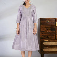 Laxmipati Reshami  - KT0055 Lavender A-line Foil Print With Embroidered Viscose Woman Kurta