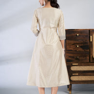 Laxmipati Reshami  - KT0069 Cream A-line Foil Print With Embroidered Viscose Woman Kurta