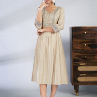 Laxmipati Reshami  - KT0069 Cream A-line Foil Print With Embroidered Viscose Woman Kurta