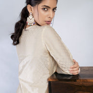 Laxmipati Reshami  - KT0069 Cream A-line Foil Print With Embroidered Viscose Woman Kurta