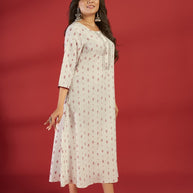 Laxmipati Aakriti - KT0074 Off-White Rayon Slub Printed A-Line Woman Kurta