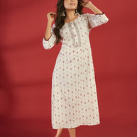Laxmipati Aakriti - KT0074 Off-White Rayon Slub Printed A-Line Woman Kurta