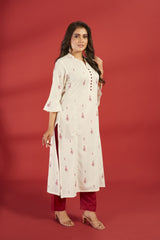 Laxmipati Aakriti - KT0077 Off-White Rayon Slub Printed Straight Woman Kurta