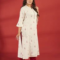 Laxmipati Aakriti - KT0077 Off-White Rayon Slub Printed Straight Woman Kurta