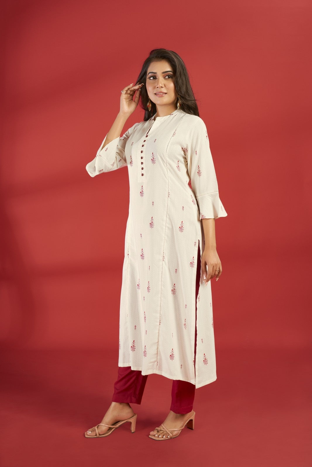 Laxmipati Aakriti - KT0077 Off-White Rayon Slub Printed Straight Woman Kurta