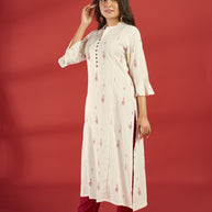 Laxmipati Aakriti - KT0077 Off-White Rayon Slub Printed Straight Woman Kurta