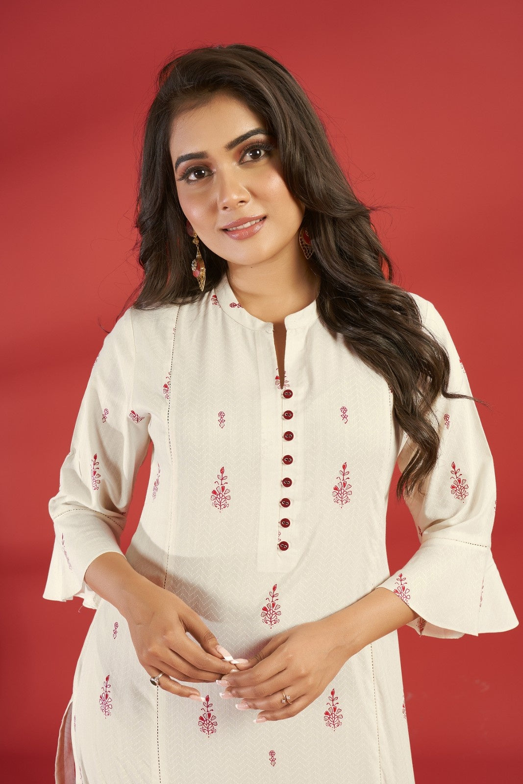 Laxmipati Aakriti - KT0077 Off-White Rayon Slub Printed Straight Woman Kurta