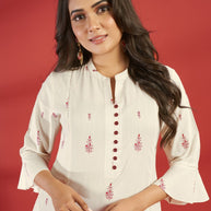 Laxmipati Aakriti - KT0077 Off-White Rayon Slub Printed Straight Woman Kurta