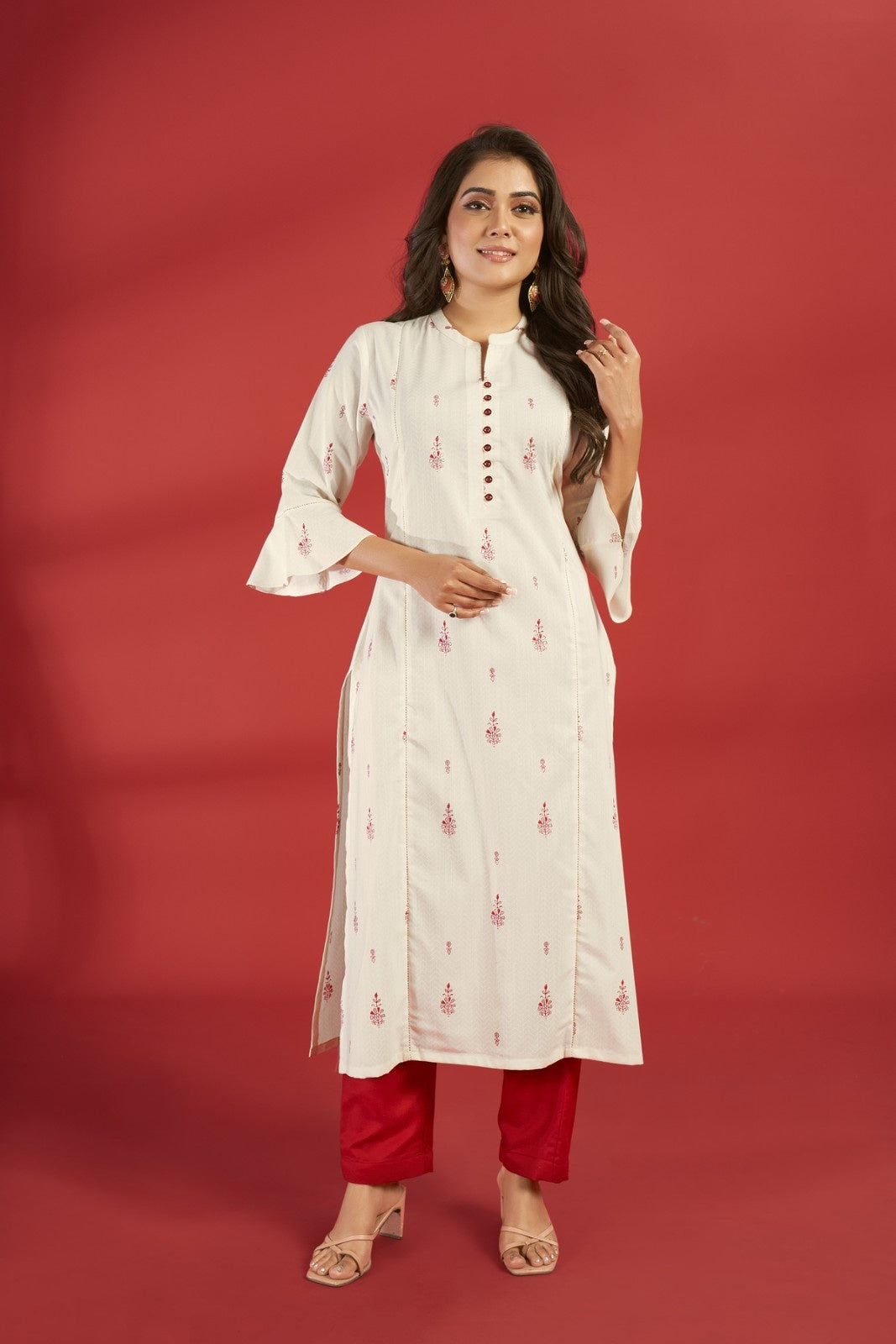 Laxmipati Aakriti - KT0077 Off-White Rayon Slub Printed Straight Woman Kurta