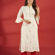 Laxmipati Aakriti - KT0077 Off-White Rayon Slub Printed Straight Woman Kurta