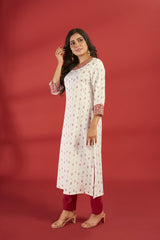 Laxmipati Aakriti - KT0081 Off - White Rayon Slub Embroidered Straight Woman Kurta