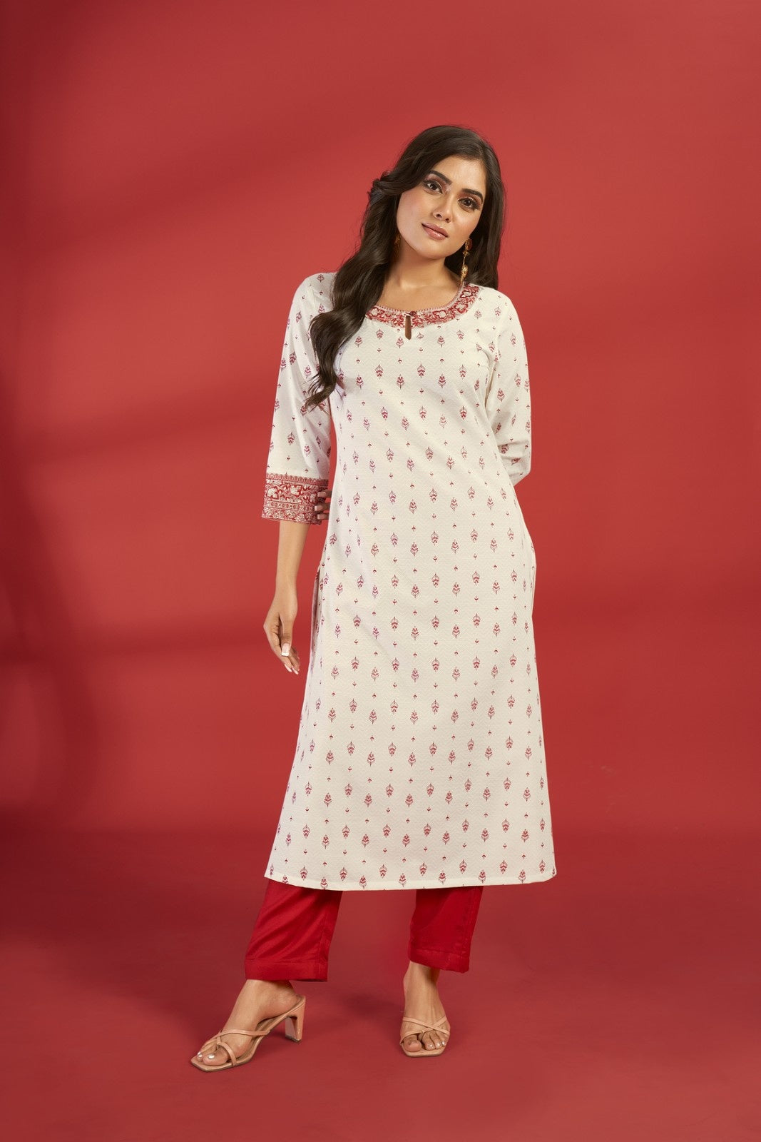 Laxmipati Aakriti - KT0081 Off - White Rayon Slub Embroidered Straight Woman Kurta