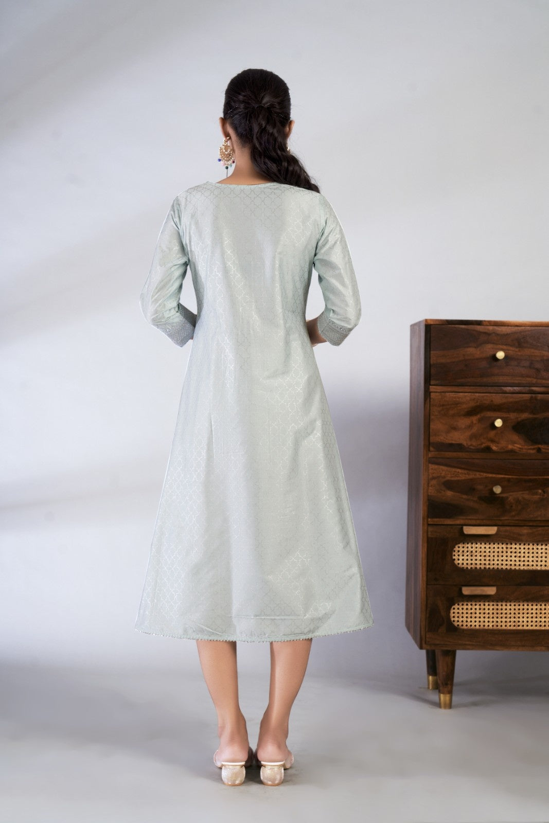 Laxmipati Reshami  - KT0090 Light Blue A-line Foil Print With Embroidered Viscose Woman Kurta