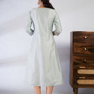 Laxmipati Reshami  - KT0090 Light Blue A-line Foil Print With Embroidered Viscose Woman Kurta