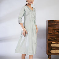 Laxmipati Reshami  - KT0090 Light Blue A-line Foil Print With Embroidered Viscose Woman Kurta