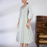 Laxmipati Reshami  - KT0090 Light Blue A-line Foil Print With Embroidered Viscose Woman Kurta
