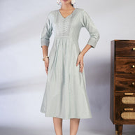 Laxmipati Reshami  - KT0090 Light Blue A-line Foil Print With Embroidered Viscose Woman Kurta