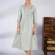 Laxmipati Reshami  - KT0090 Light Blue A-line Foil Print With Embroidered Viscose Woman Kurta