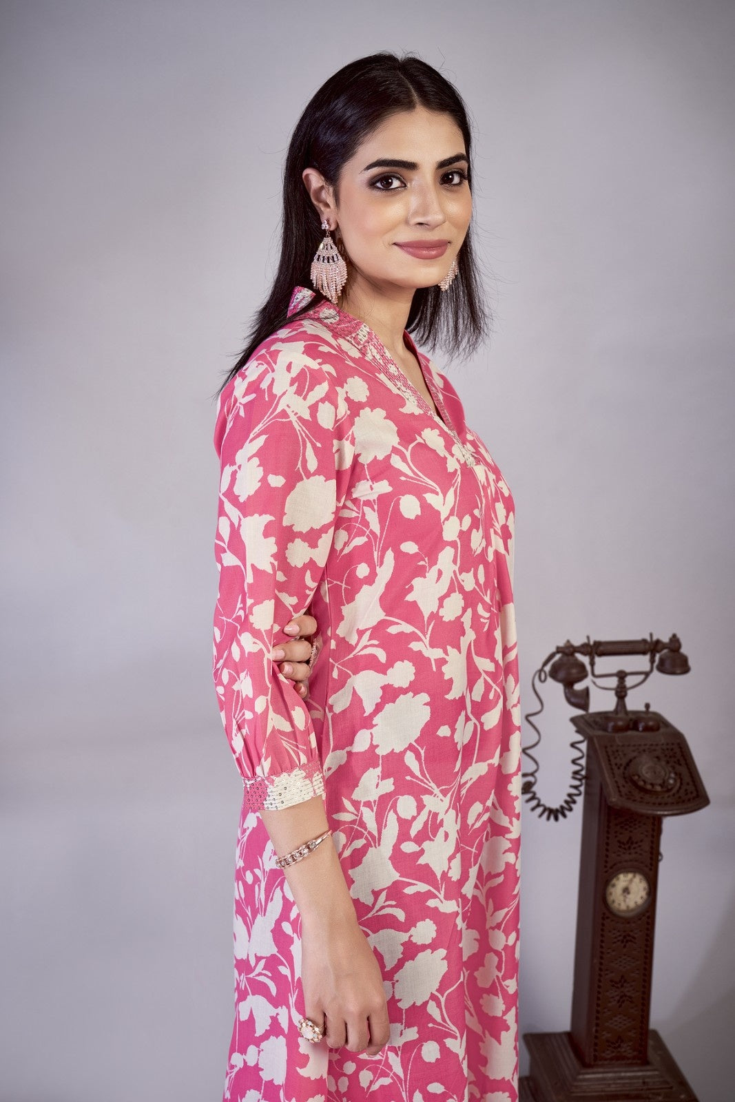 Laxmipati Gulbahar - KT0105 Pink Floral Printed Poly Cotton Woman Kurta