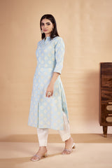 Laxmipati Rozana - KT0115 Blue Table Printed Poly Cotton Woman Kurta