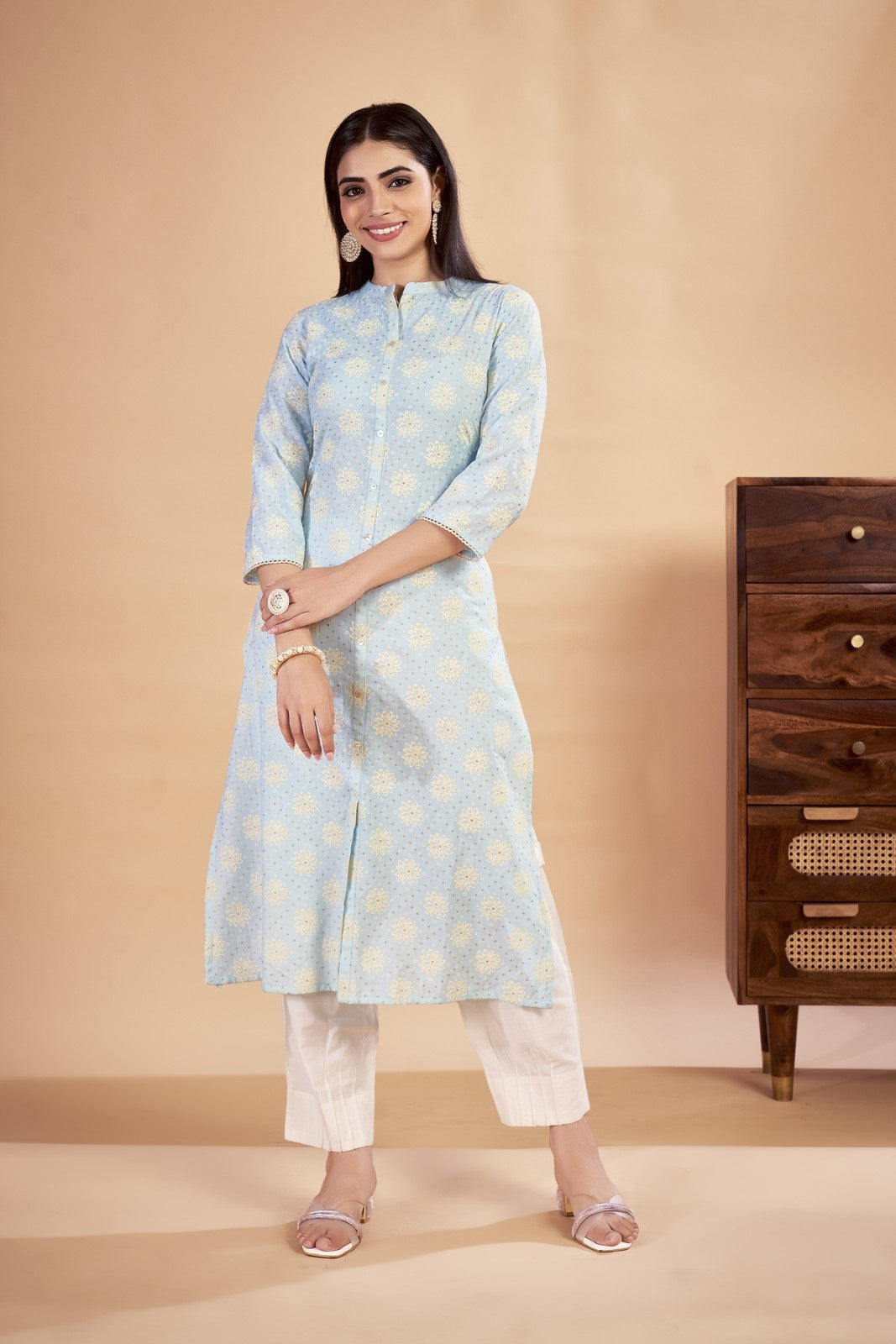 Laxmipati Rozana - KT0115 Blue Table Printed Poly Cotton Woman Kurta