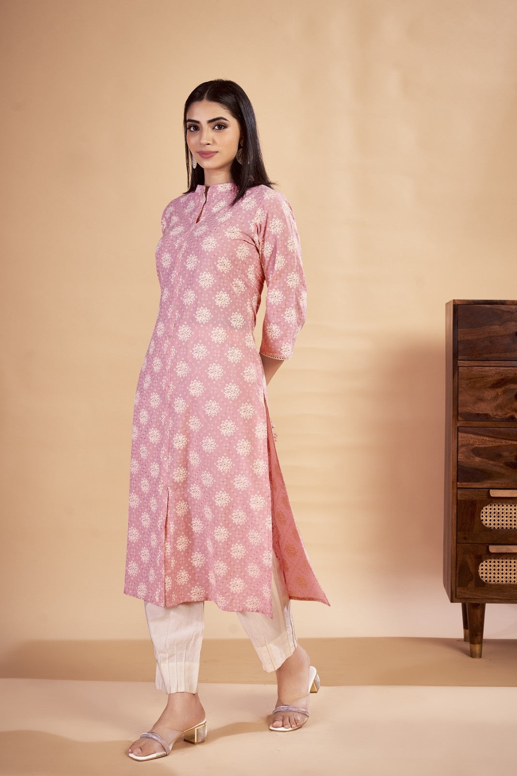 Laxmipati Rozana - KT0116 Peach Table Printed Poly Cotton Woman Kurta