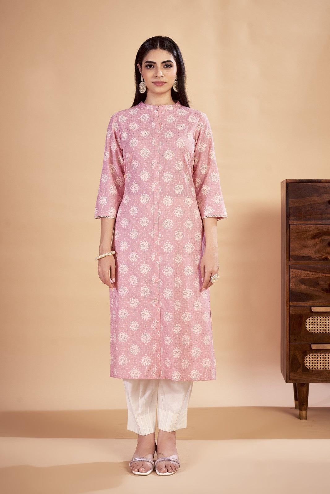 Laxmipati Rozana - KT0116 Peach Table Printed Poly Cotton Woman Kurta