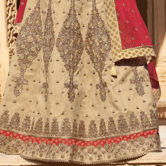 Laxmipati LH-006 Beige & Red Bridal Lehenga