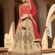 Laxmipati LH-006 Beige & Red Bridal Lehenga