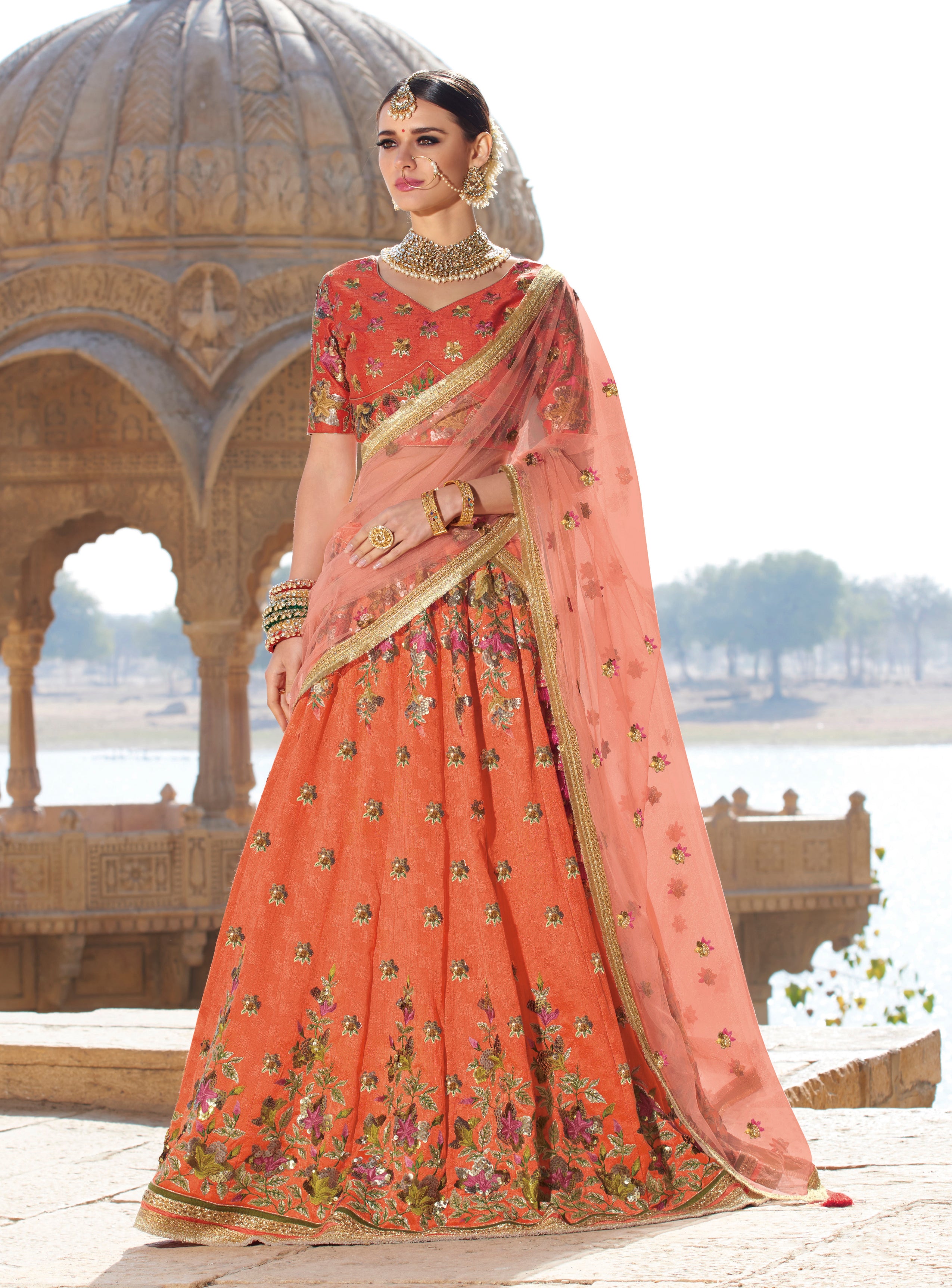 Laxmipati LH-008 Vibrant Orange Lehenga