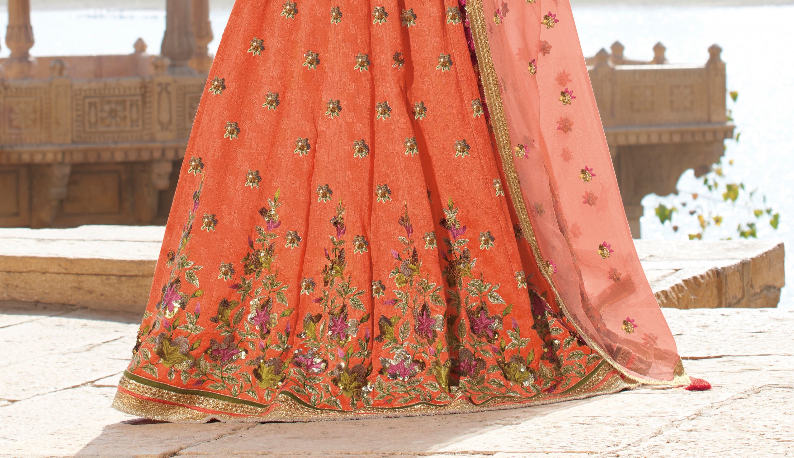 Laxmipati LH-008 Vibrant Orange Lehenga