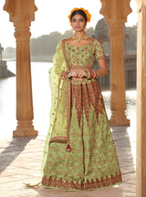 Laxmipati LH-032 Olive Green Bridal Lehenga