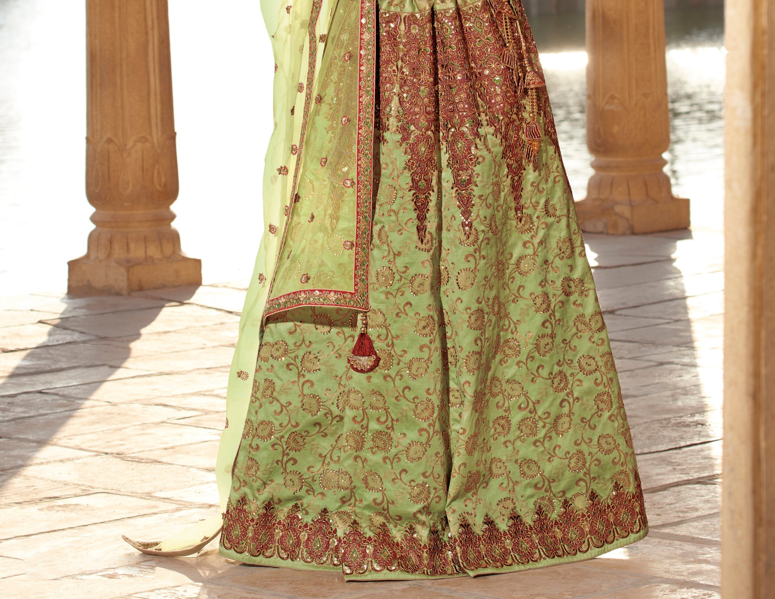 Laxmipati LH-032 Olive Green Bridal Lehenga