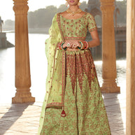Laxmipati LH-032 Olive Green Bridal Lehenga