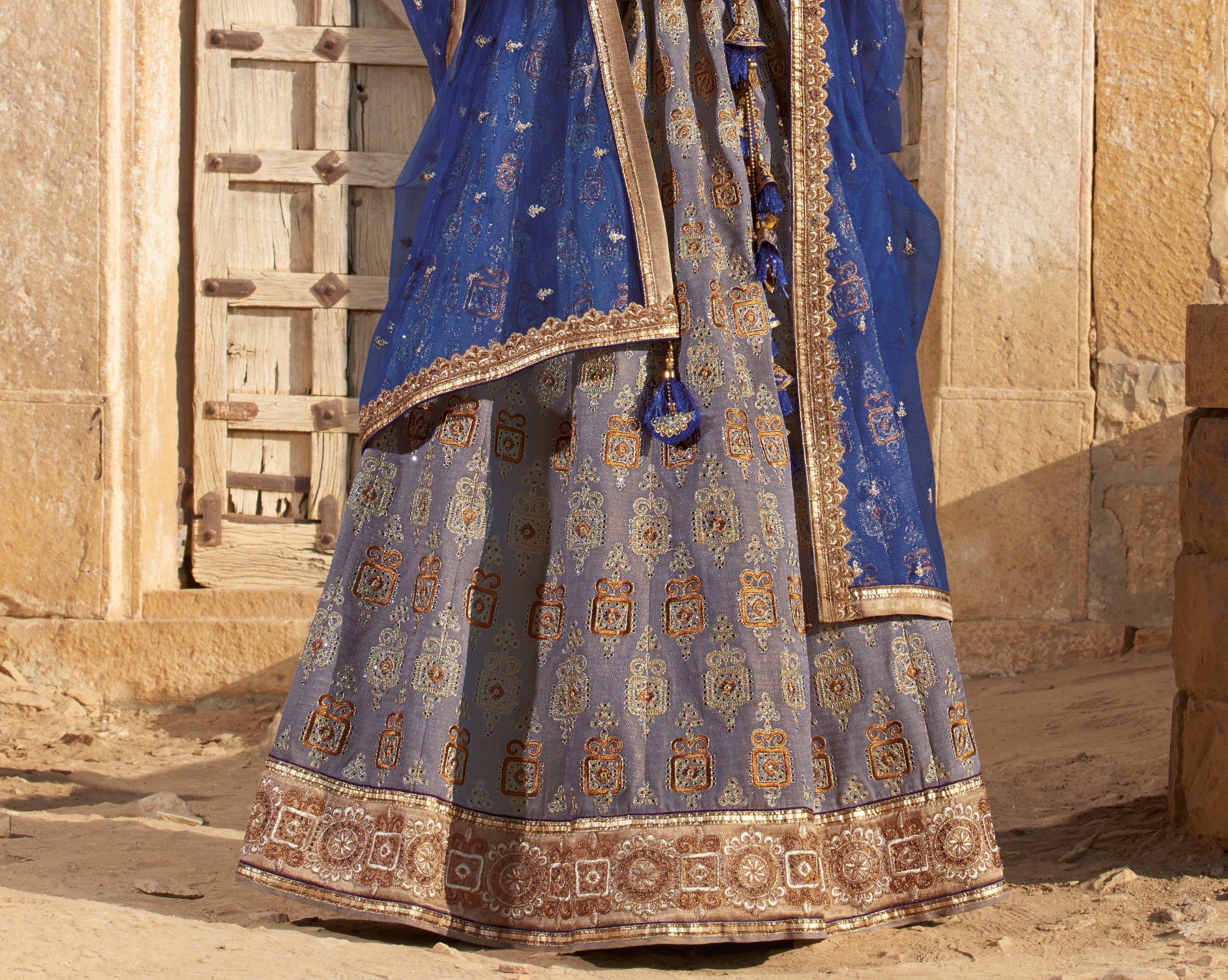 Laxmipati LH-033 Blue & Brown Fusion Lehenga