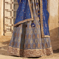 Laxmipati LH-033 Blue & Brown Fusion Lehenga