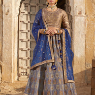Laxmipati LH-033 Blue & Brown Fusion Lehenga