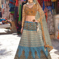 Laxmipati LH-044 Blue & Brown Fusion lehenga