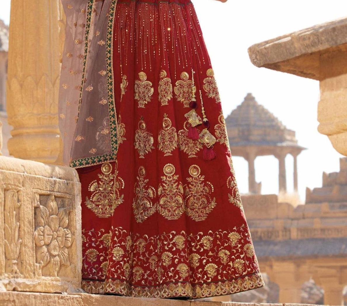 Laxmipati LH-056 Red & Green Wedding Lehenga