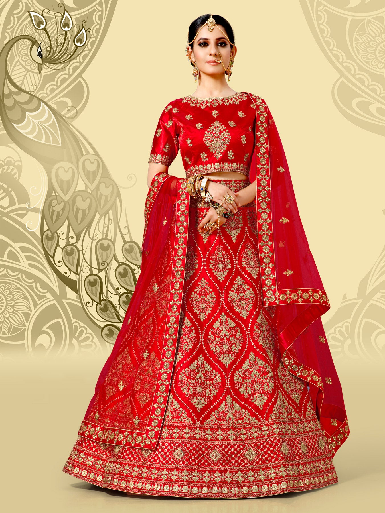 Laxmipati LH-076 Red Art Silk Lehenga