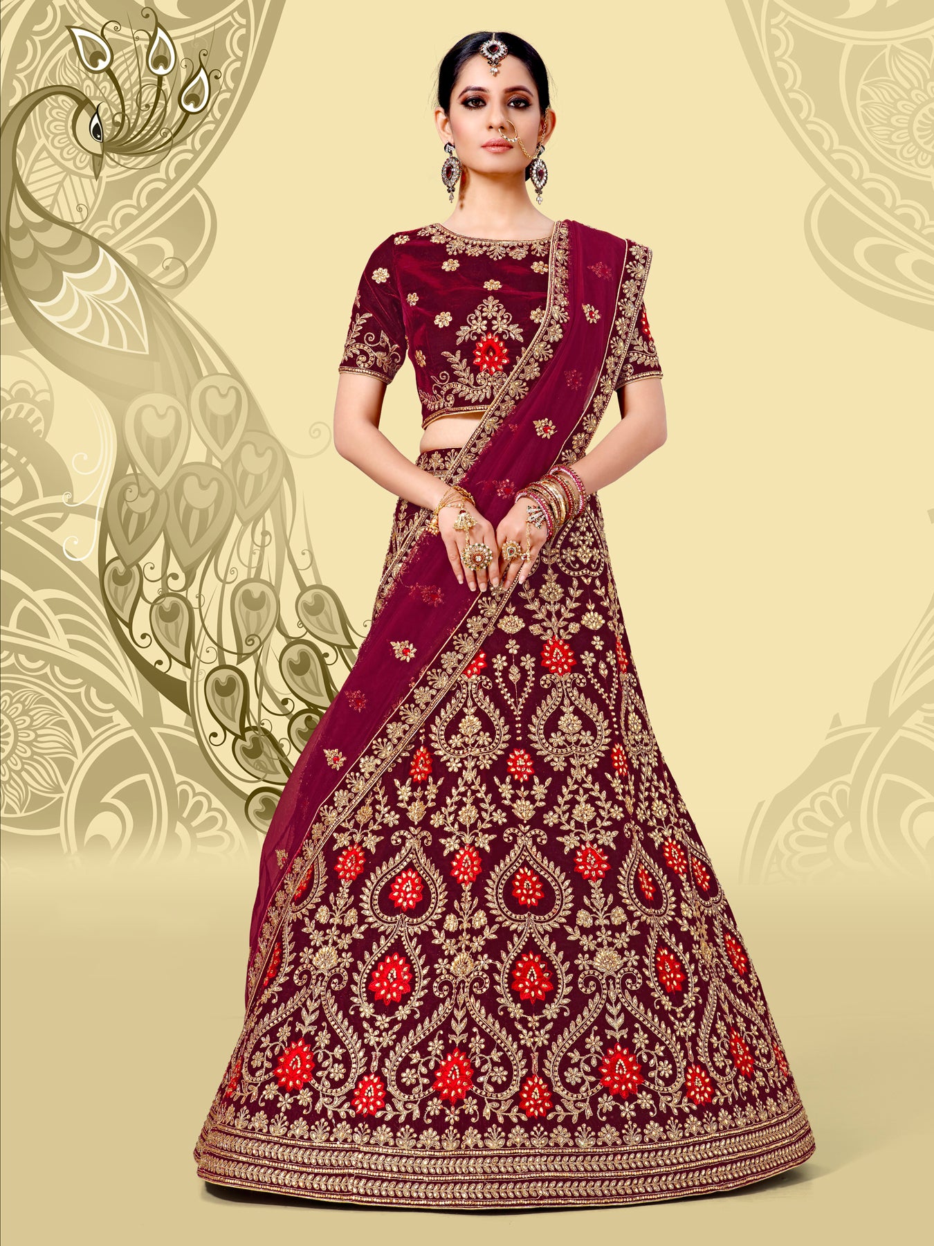 Laxmipati LH-080 Royal Maroon Lehenga