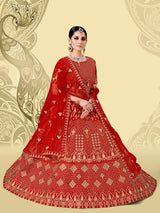 Laxmipati LH-081 Red Semi Stitched Lehenga