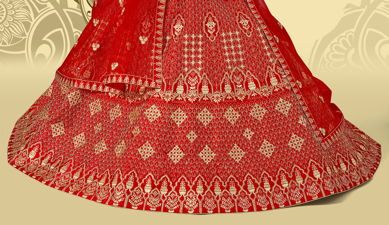 Laxmipati LH-081 Red Semi Stitched Lehenga