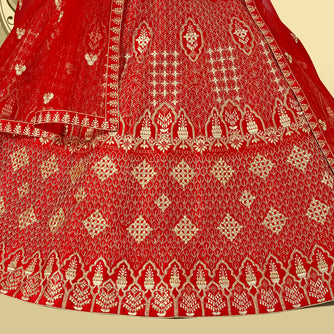 Laxmipati LH-081 Red Semi Stitched Lehenga
