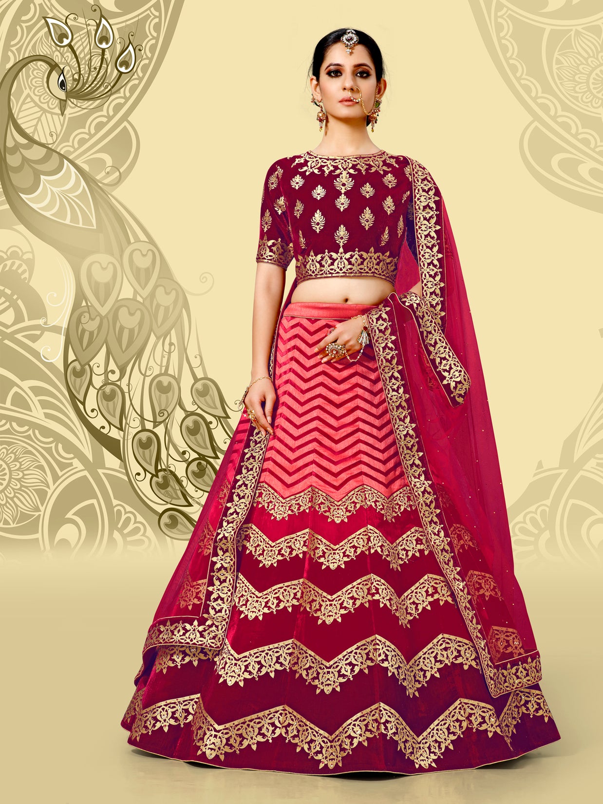 Laxmipati LH-082 Vibrant Maroon Lehenga