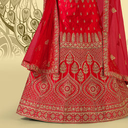 Laxmipati LH-085 Red Art Silk Semi Stitched Lehenga
