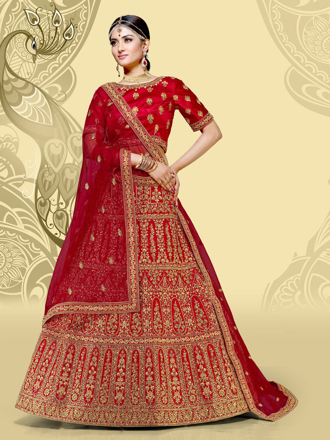 Laxmipati LH-096 Red Upada Silk Lehenga