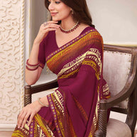 Laxmipati Limca Wine Georgette Geometric Printed Saree